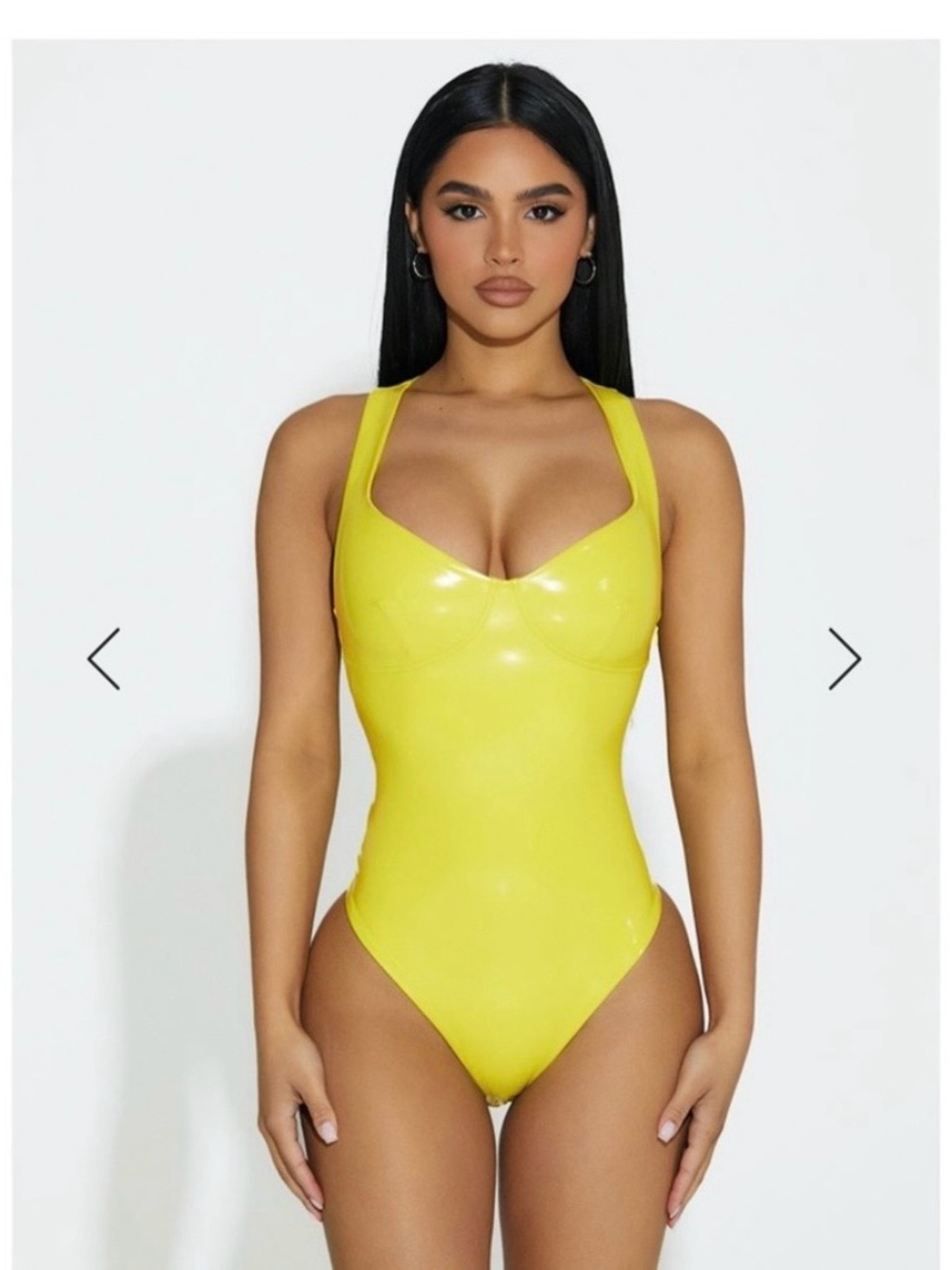 NAKED WARDROBE Sleek Yellow One-Piece Body suit - SIZE XL